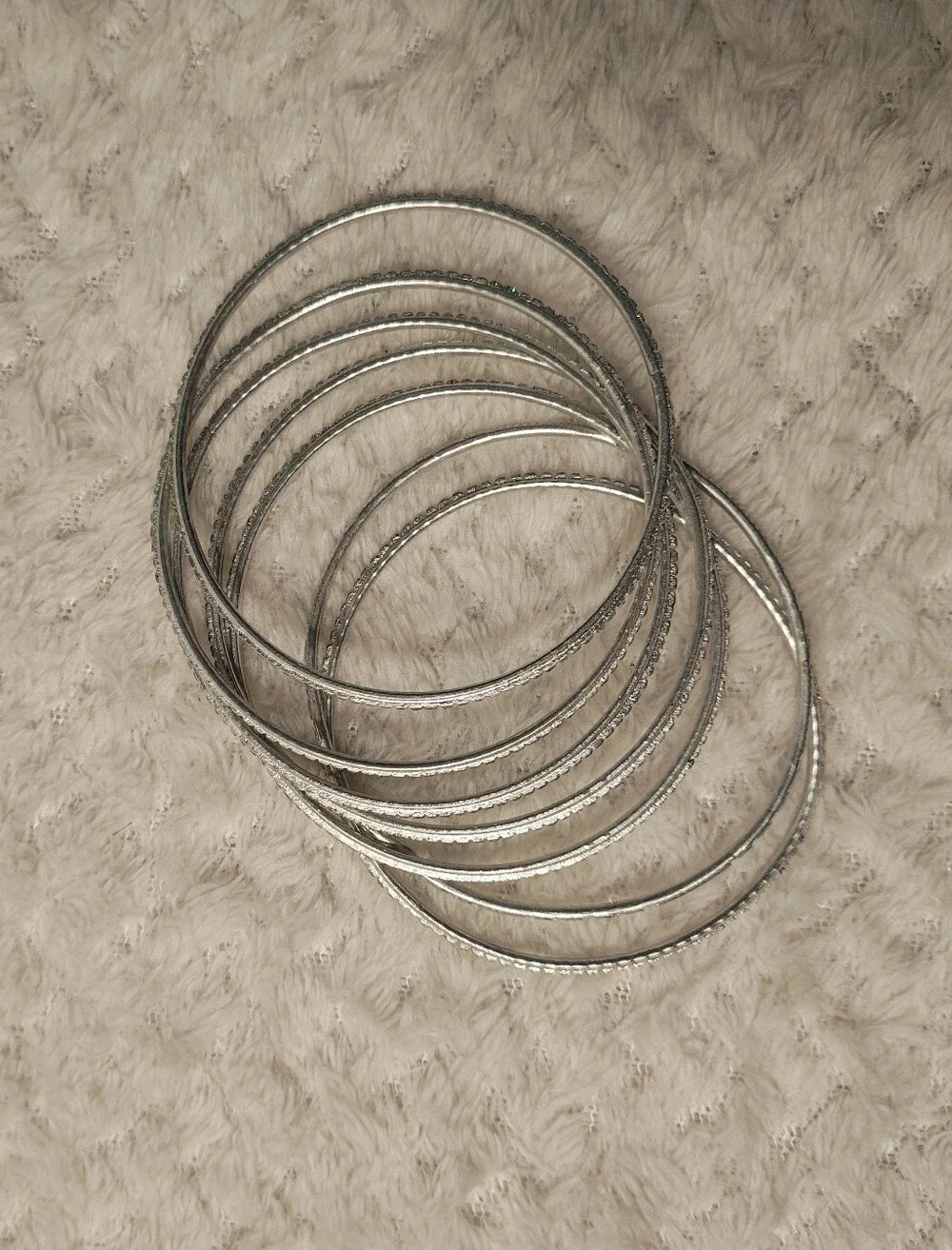 Silvertone  Textured Stackable Bangle Bracelet Set - Women